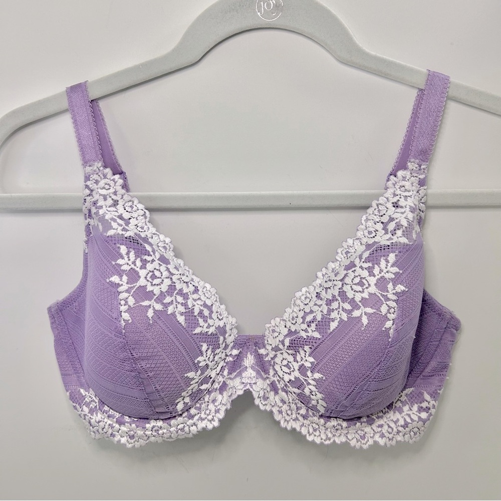 Wacoal Lavender Purple Lace White Floral Adjustable Strap Bra 34DD